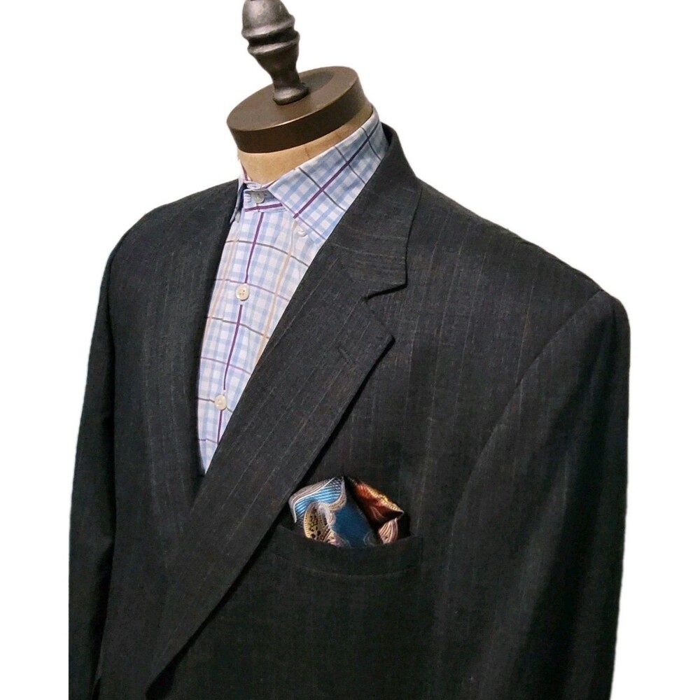 Classic Collection Blazer Mens 48R Gray Pinstripe Wool Blend Sportscoat Career